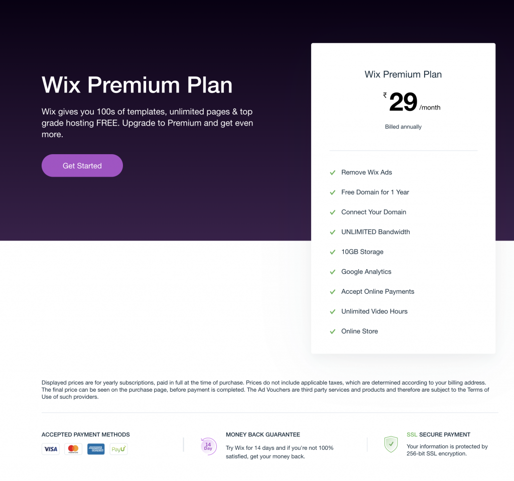 Wix Pricing